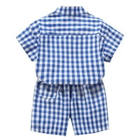 Деца малко дете бебе момчета пролет лято кариран памук късо ръкав риза къси панталони дрехи летни дрехи