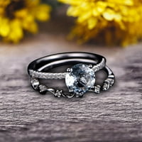 Art Deco 1. Карат кръг отряза естествен син аквамаринов пръстен годежен пръстен на 10K бяло злато