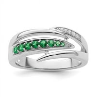 Най -добър златен стерлингов сребърен рододий -облечен зелено -бял CZ пръстен - размер 6