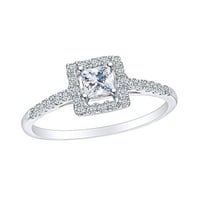 Карат принцеса и кръгла бяла естествена диамантена квадратна рамка годежен пръстен 10k твърд бял златен пръстен размер-5