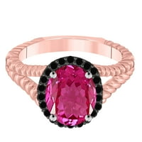 Aonejewelry 10k Rose, White & Yellow Gold Pink Topaz Black Diamond Ring