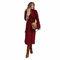 Палто за жени модни твърди цветови палто на ревера Проста каишка тренч палто S-3XL