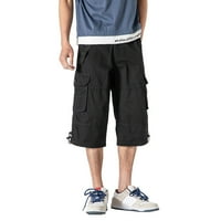 Symoid Mens Capri Pants-плюс размер памучен многопосочен гащеризон изрязани панталони Черни XL