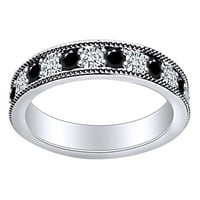 Карат кръг черно-бял естествен диамант Вечност Сватбена лента пръстен в 14k твърд бял златен пръстен размер-6.5