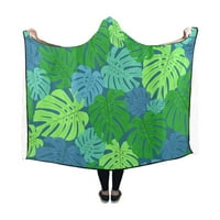 Одеяло с качулка зелени листа хвърлят носимо противозаписно полярно руно, удобно одеяло за одеяло