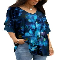 Капреза дами тениска с къс ръкав летни върхове v Врат тениска удобна туника блуза флорална отпечатана тийнейджър