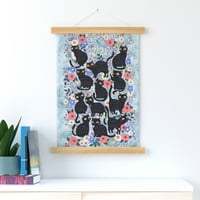 Припечат на художника върху платно с магнитна закачалка - черни котешки сини цветя кухня причудливи котки Котници Стен