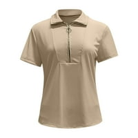 Дамски летни върхове V-образни блузи Небрежни жени ризи с къс ръкав Khaki XL