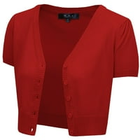 Женски къс ръкав Изрязан болеро бутон надолу по пуловер HB2137-Red-S-S-S-S-S