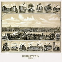 Стара карта на печат на плакат на Norristown Pennsylvania Montgomery County Poster