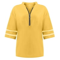 Дамски върхове пуловер с къс ръкав химика твърд V-образно деколте жълто s