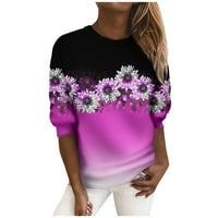 Женски моден ежедневен дълъг ръкав печат кръгла шия пуловер суичърс Топ блуза Fragarn XL