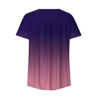 Върхове за жени с v-образна флорална блуза с къс ръкав лилав XL
